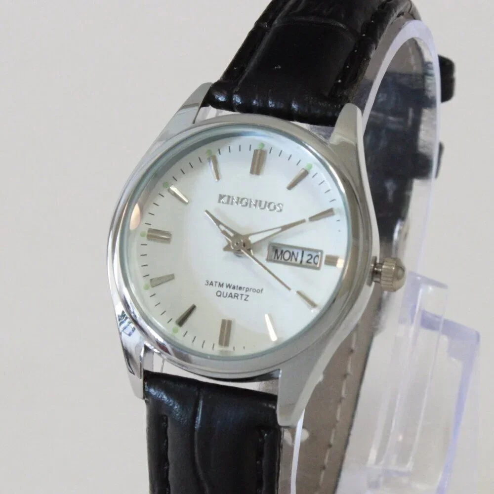 Women's Contemporary Dress Watch Silver With Black Strap 28mm